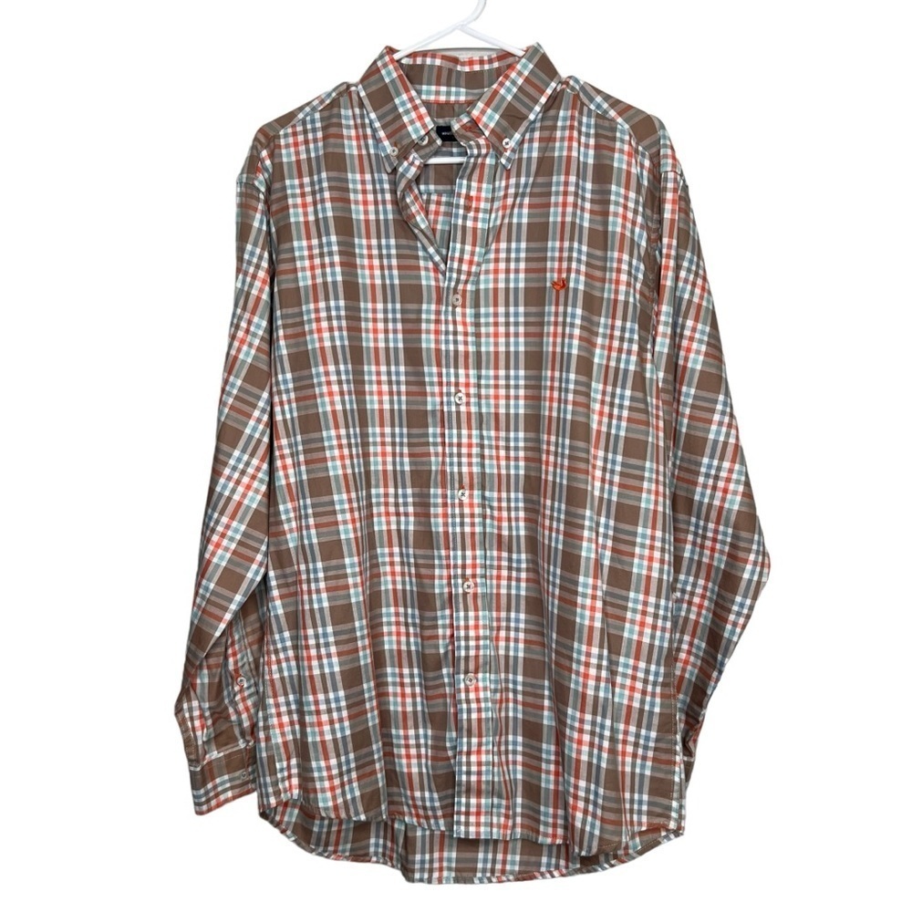 Southern Marsh Mens Size M Plaid Long Sleeve Button Up Shirt Brown Orange Blue